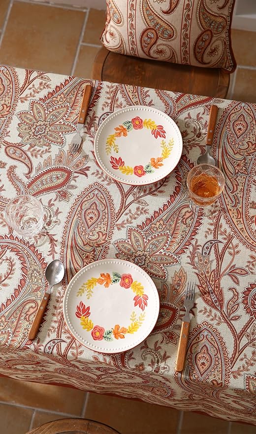ISAENNE Designer French Red Small Rectangular Tablecloth,Linen Table Cloth with Cashew Pattern,Stain Proof Decor Tablecloths for Dining Thanksgiving Kitchen Christmas,55"*71"-Chauffrey D