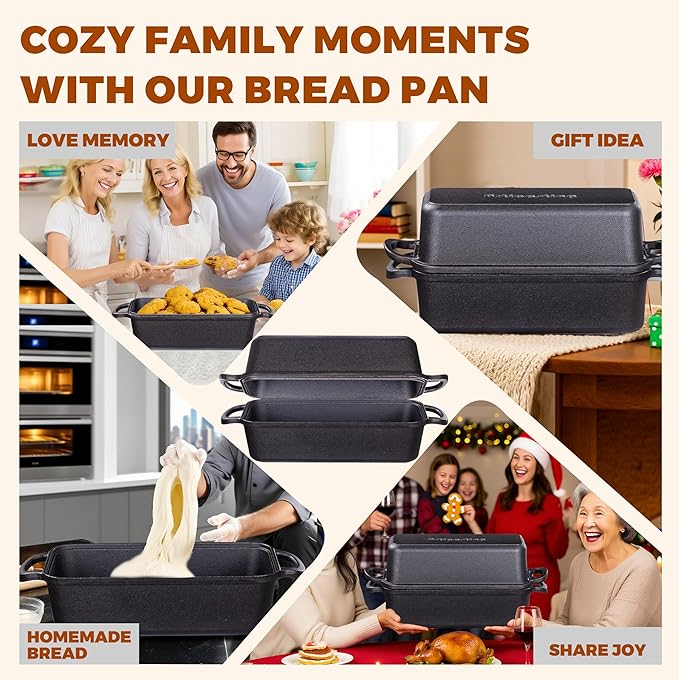 11x5 Inch Cast Iron Loaf Pan With Lid，5.8 Qt Large Loaf Pans For Sourdough Bread Baking, Pre-Seasoned Heavy Duty Dutch Oven Bread Pan For a Crispy Crust