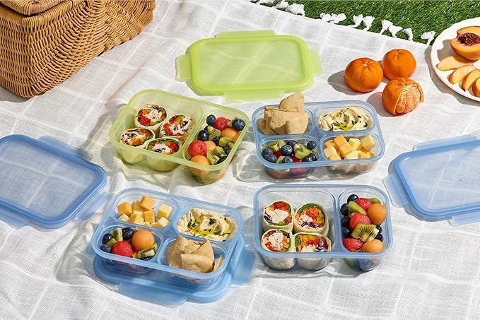 Ello Snap & Nest 10-Piece 3 Cup Plastic Divided Meal Prep Set, Reusable Food Containers for Healthy Eating, Freezer, Dishwasher Safe, Seafoam