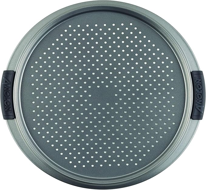 Anolon Advanced Nonstick Bakeware 13-Inch Pizza Crisper, Gray with Silicone Grips