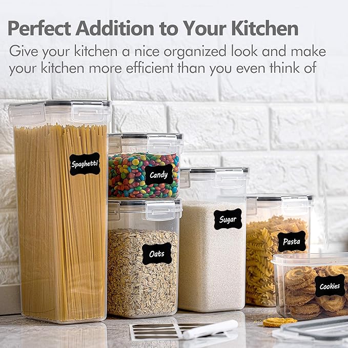 CHEFSTORY Airtight Food Storage Containers Set, 14 PCS Kitchen Storage Containers with Lids for Flour, Sugar and Cereal, Plastic Dry Food Canisters for Pantry Organization and Storage