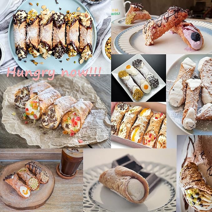 Alovexiong Non-stick Cannoli Tubes Molds 6pcs Cream Horn Molds Stainless Steel 4.92 inch Large Cannoli Molds Kit Baking Tubes Cones Pastry Roll Cream Roll Horn Croissant Mold Diagonal Shaped