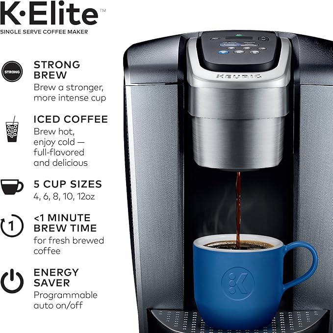 Keurig K-Elite Coffee Maker, Single Serve K-Cup Pod Coffee Brewer, With Iced Coffee Capability & 3-Month Brewer Maintenance Kit Includes Descaling Solution, Water Filter Cartridges & Rinse Pods