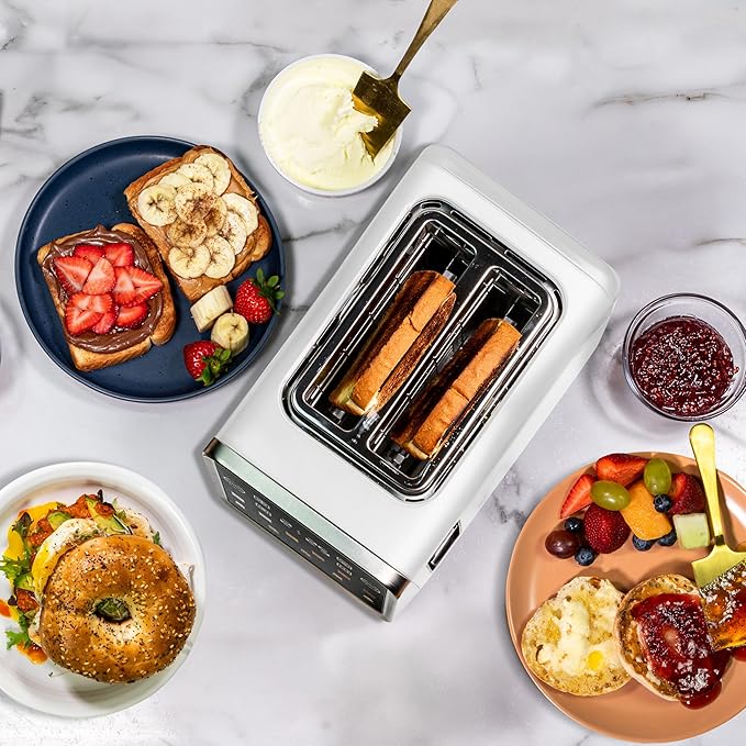 Inspirex Touch Screen Toaster - 2 Extra Wide Slots - 5 Bread Types and 6 Browning Levels - Defrost, Reheat, Favorite, & Single Slot Modes - For Toast, Bagels, & Waffles – White