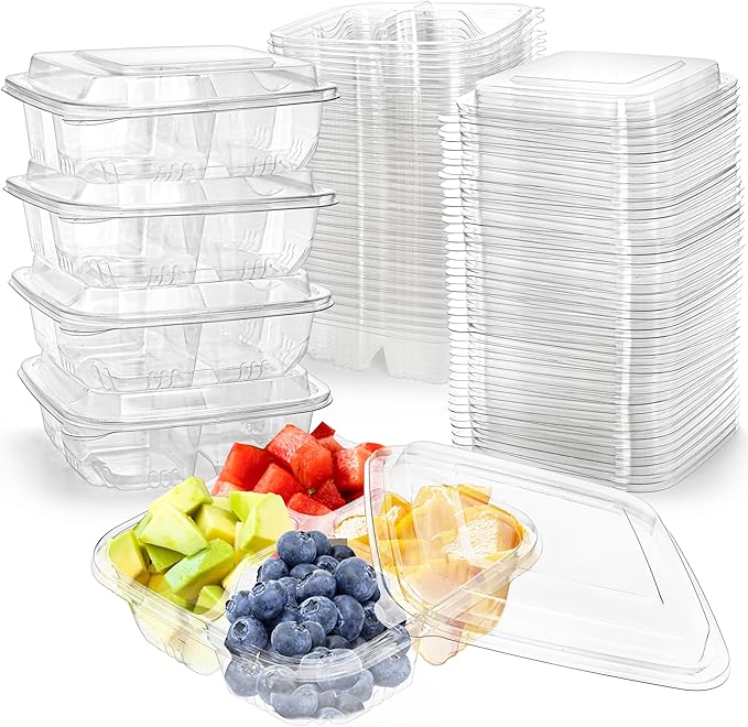 Peohud 50 Pack Clear Bento Snack Containers, 4 Compartment Food Storage Containers, Reusable Meal Prep Containers, Plastic Divided Bento Boxes with Lids for Lunch, Work, Travel