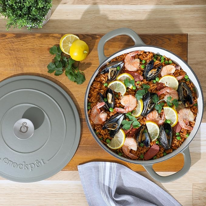 Crock-Pot Artisan 7-Quart Round European Enameled Cast Iron Dutch Oven with Lid – Matte Green, Durable Oven Safe Cookware