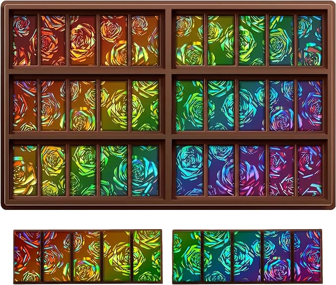 Ziliny Rose Holographic Chocolate Bar Mold Silicone, Rainbow Light Effect Chocolate Bar Deep Thick Molds for DIY Candy Dessert Baking, Candy, Wax Melts, Cake Decoration (Rectangle)