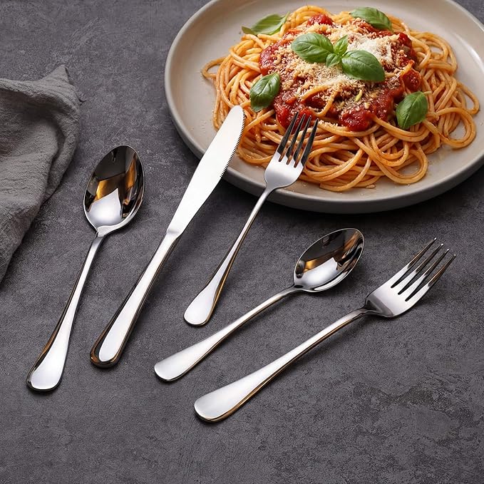 LIANYU Silverware Flatware Set for 8, 40 Piece Stainless Steel Flatware Utensils Set, Mirror Polished Cutlery Set Include Spoons Forks and Knives, Metal Tableware Set for Home Kitchen, Dishwasher Safe