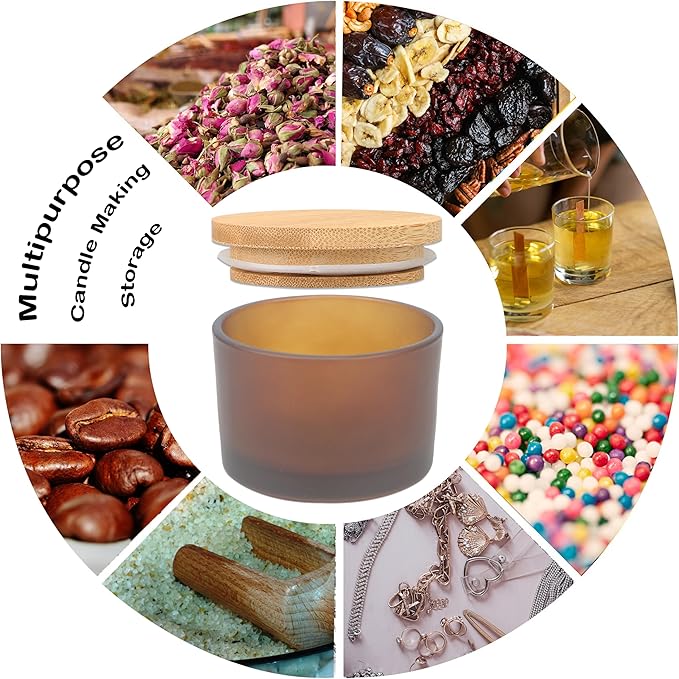 MILIVIXAY 20 Pack 4 OZ Frosted Amber Glass Candle Jars with Lids and Candle Making Kits - Bulk Wide Mouth Small Empty Candle Jars for Making Candles - Spice, Powder Containers.