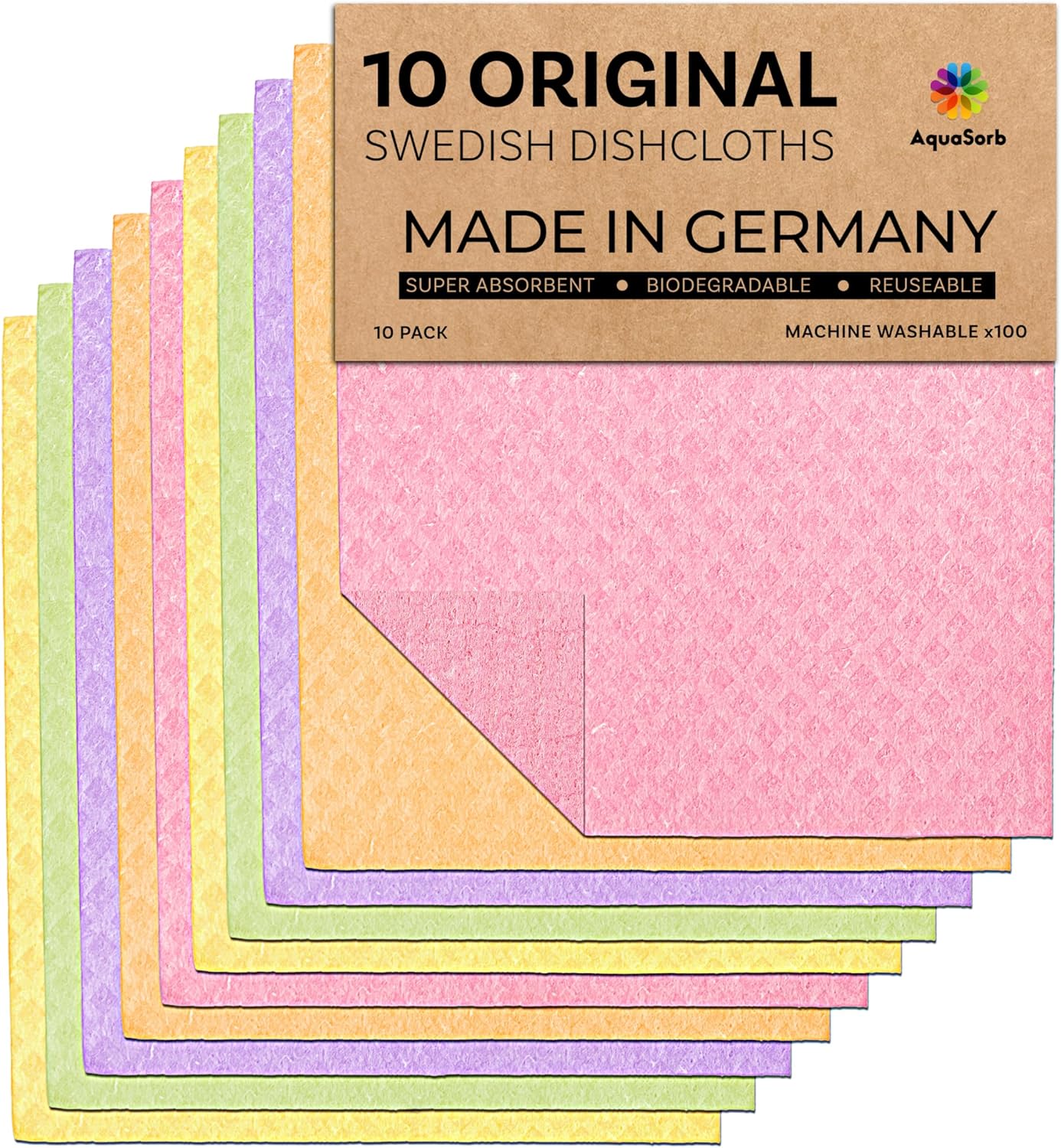 Swedish Dishcloths for Kitchen 10 Pack – Reusable Swedish Dish Cloths That Don't Smell, Oeko-TEX Certified Eco-Friendly Dish Cloths