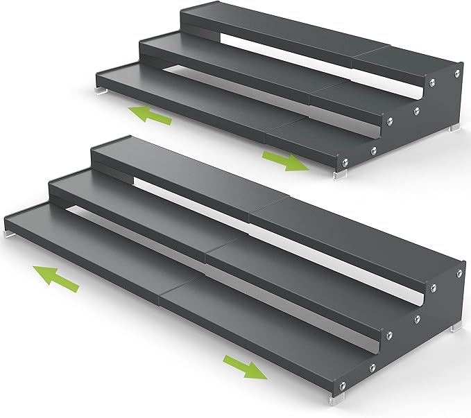 Jojocross Spice Rack Organizer for Cabinet, 3 Tier Expandable Spices Storage, Great for Kitchen Cabinets, Cupboard,Pantry and Countertop More(Gun-Gray, 2 PACKS/GUN-GRAY)