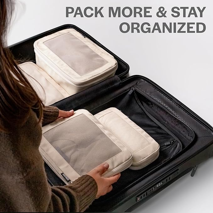 Aerotrunk Compression Packing Cubes for Travel - Luggage Organizer Bags - Double Zipper Packing Cubes for Suitcases (2-Pack, Beige)