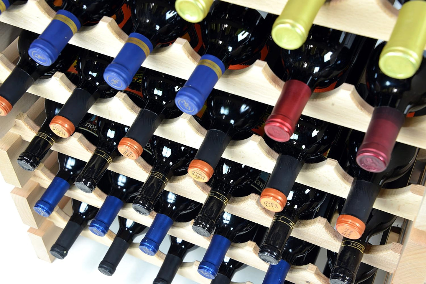 sfDisplay.com,LLC. Modular Wine Rack Beechwood 32-96 Bottle Capacity 8 Bottles Across up to 12 Rows Newest Improved Model (64 Bottles - 8 Rows)