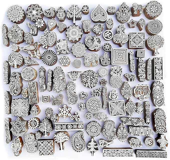 Royal Kraft Assorted Wooden Block Printing Stamps (Set of 250)