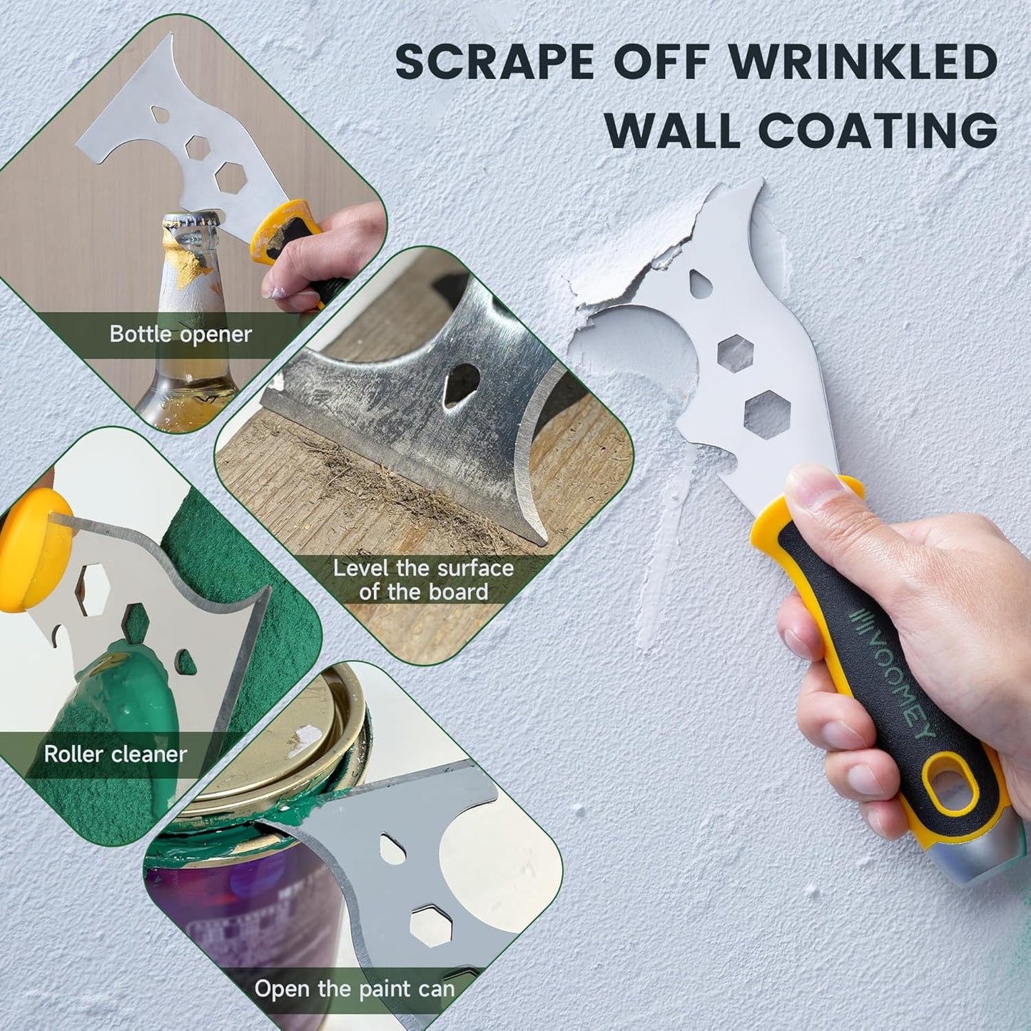 Voomey 12-In-1 Paint Scraper Tool, Multifunctional Putty Knife, Spackle Knife, Carbide Metal Scraper Used for Cleaning Paint Rollers, Removing Wall Cracks