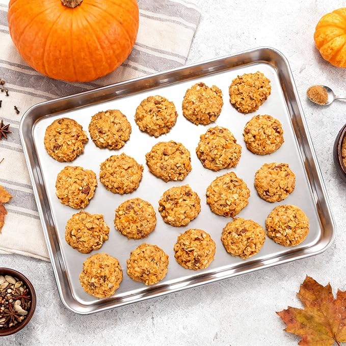 Onader Large Baking Sheet, 18 x 13 Inch Stainless Steel Half Sheet Baking Pans for Oven, Commercial Metal Cookie Pan Tray for Roasting Cooking, Mirror Finish & Dishwasher Safe, 2-Pack