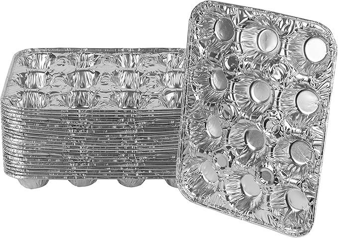 PLASTICPRO Aluminum Foil Muffin Pans Reusable and Disposable, Holds 12 Mini Cupcakes/Muffin foil Pan Pack of 20
