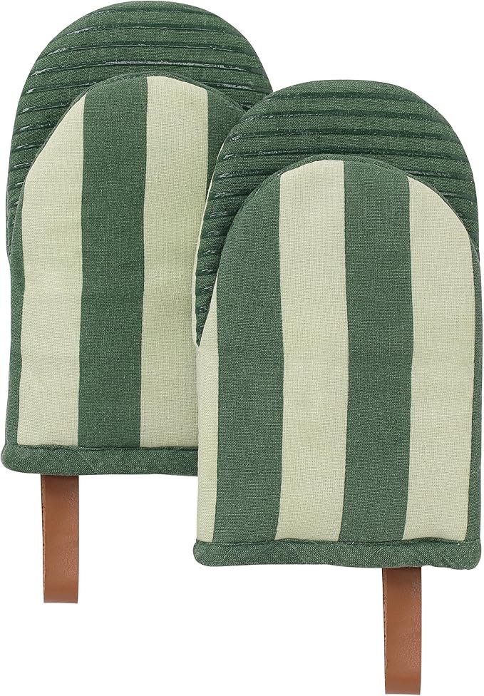 Folkulture Oven Mitts - Set of 2 (5.75"x9") | Oven Mitts with Hanging Loop for Cooking Gifts for Women, Kitchen Decor| 100% Cotton, Silicone Heat Resistant Mini Mitts (Matcha)