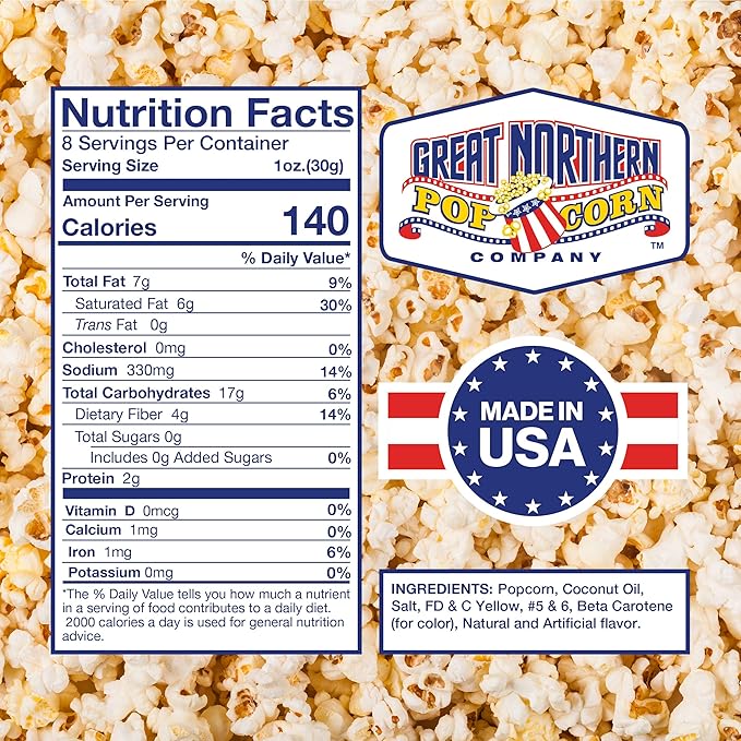 8 oz Popcorn Packs Â– Pre-Measured, Movie Theater Style, All-in-One Kernel, Salt, Oil Packets for Popcorn Machines by Great Northern Popcorn (24 Case)