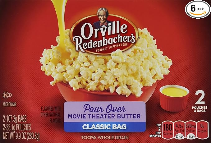 Orville Redenbacher's Gourmet Microwave Popcorn, Pour-Over, Movie Theater Butter, 2-Count (Pack of 6)
