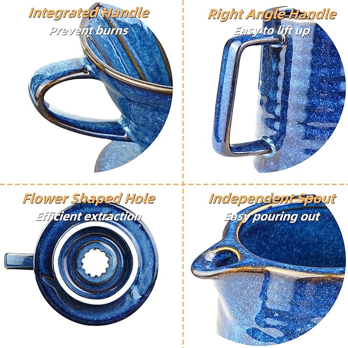 Pour Over Coffee Maker,Ceramic Coffee Maker With 40 pcs Paper Filter，15oz/450ml Pour Over Coffee Dripper (Starry Blue, V02)