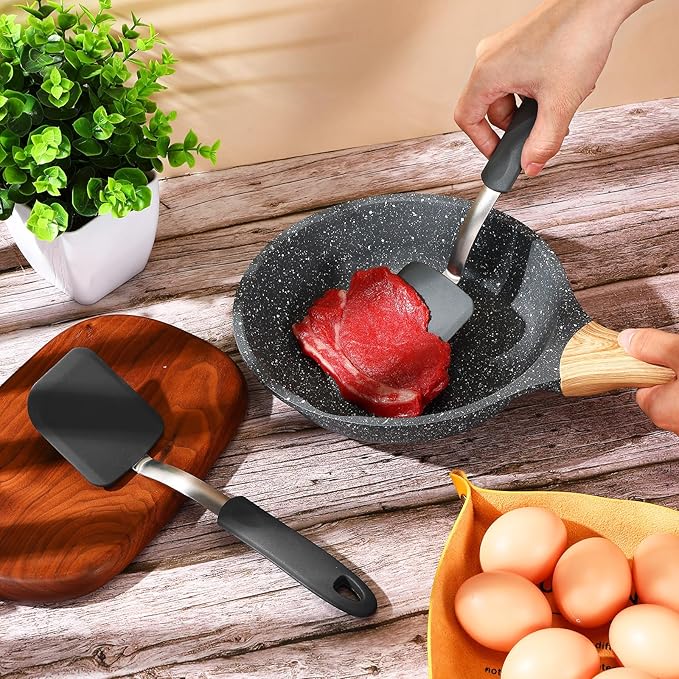 Silicone Cookie Spatula Turner 2 Pack Mini Brownie Spatula Flexible Kitchen Small Silicone Turner for Nonstick Cookware Heat Resistant No Scratch Flipper for Egg Pancake(Grey)