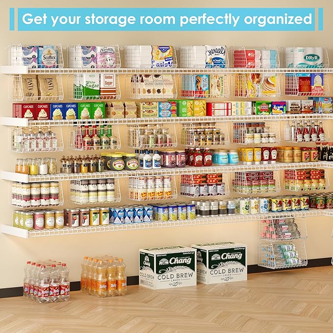Jsskeeim 3-Pack Under Shelf Hanging Baskets with 360° Rotating Hooks - Space Saving Pantry Shelf Organizer for Kitchen Storage, Foldable Small Space Solutions for Pantry Organization, White