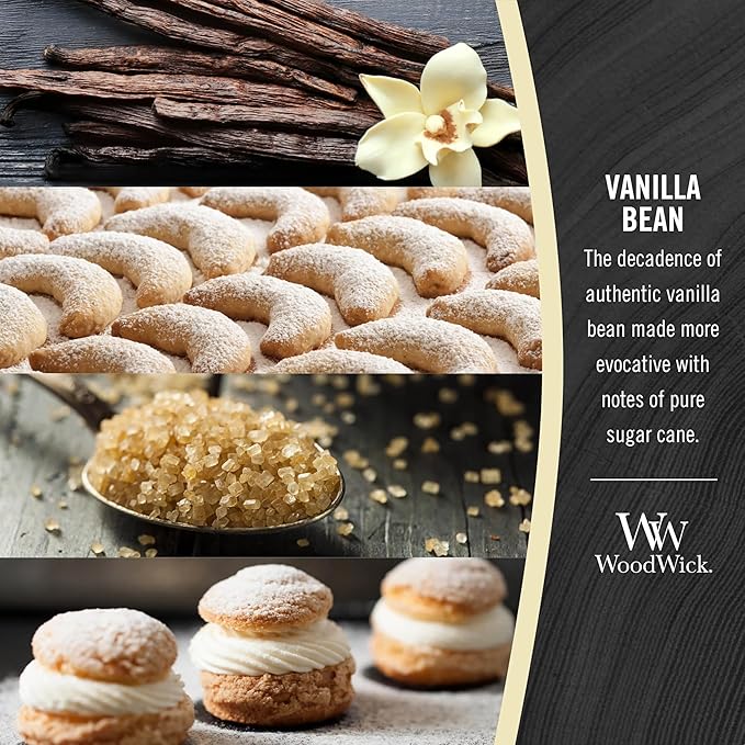 WoodWick Vanilla Bean Holiday Candle Gifts for Women and Men, 21.5 oz Large Hourglass Candle with Crackling Wick