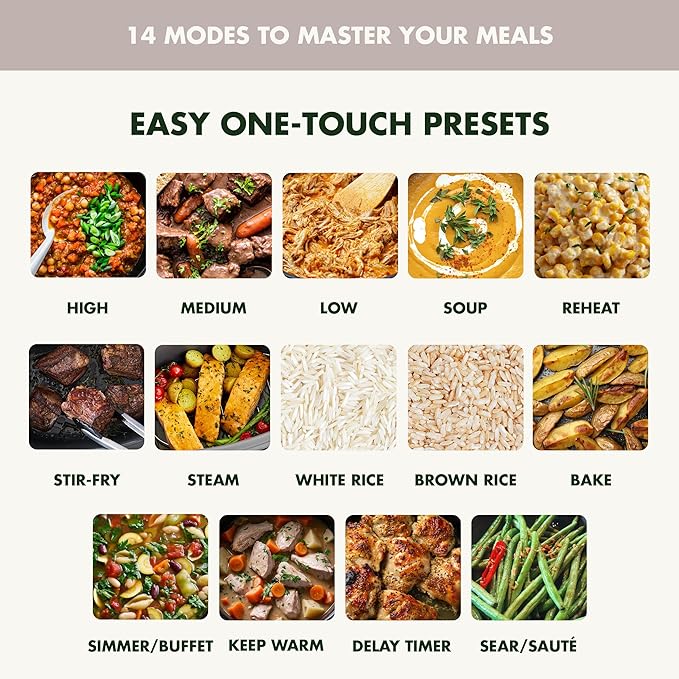 GreenPan Elite 14-in-1 Programmable 6QT Electric Slow Cooker, Dishwasher Safe Lid & Removable Crock, PFAS-Free Healthy Ceramic Nonstick Multi-Cooker, Sear, Sauté, Brown, Steam Basket, Roast, Clay