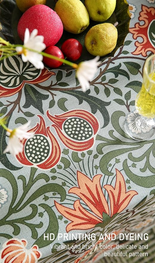 ISAENNE Designer Bohemian Linen Green Extra Long Rectangle Tablecloth,Floral Indoor Table Cloth,Stain Resistant Decor Tablecloths for Dining Thanksgiving Kitchen Party Christmas,63"*110"-Naples