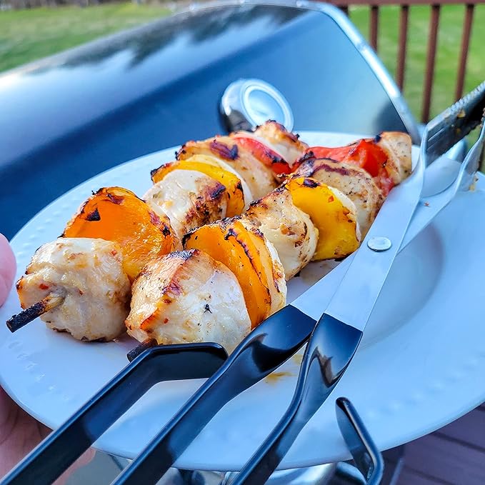 Shark BBQ Steak Grill Tongs for Kitchen & Outdoor Cooking, 13 Inch Long Reach Pro-Grade, Scissor-Style Utensil - Perfect for Air Frier and Oven Use (Red)