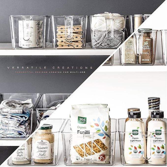 BINO | Clear Storage Organizer, Medium | THE HOLDER COLLECTION | Clear Containers for Organizing with Built-in Handles | Pantry Organization and Storage | Fridge Organizer | Smart Bin Cabinet
