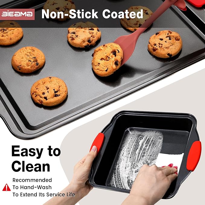 BIEAMA 13-Piece Baking Pans Sets, Nonstick Bakeware Sets, BPA-Free Carbon Steel Stackable, Cookie Sheet, Cake, Loaf, Pizza & Muffin Pan, Grey
