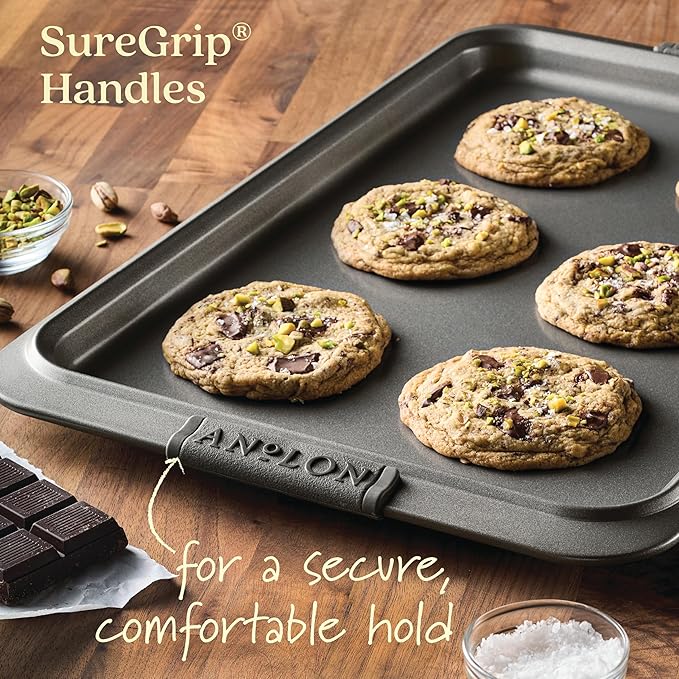 Anolon Advanced Nonstick Bakeware Set, Nonstick Cookie Sheet / Baking Sheet and Crisper Pan - 2 Piece, Graphite Gray