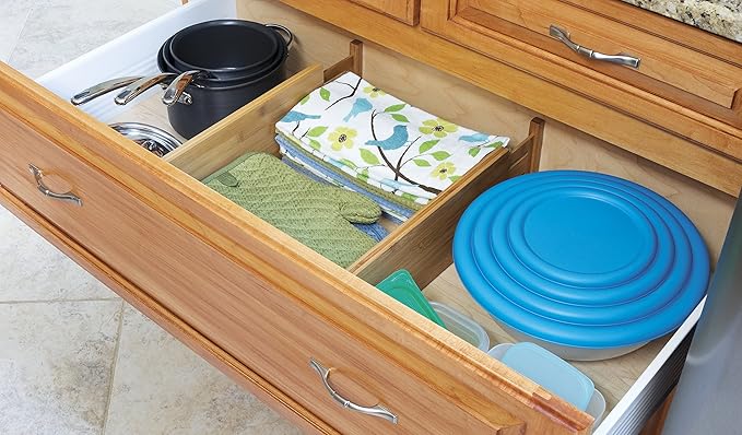 Lipper International Bamboo Wood Custom Fit Adjustable Dresser and Kitchen Drawer Dividers, 18 1/8" to 22" Deep x 5" Tall, Set of 12
