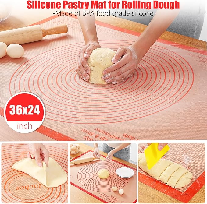 Silicone Pastry Mat 36x24 Inch Extra Large Baking Mat, Nonstick Kitchen Counter Kneading Board, Perfect for Dough, Pastry, Dough Rolling, Fondant, Pie Crust, Fondant, Cookies, Bread, Pasta, Pizza