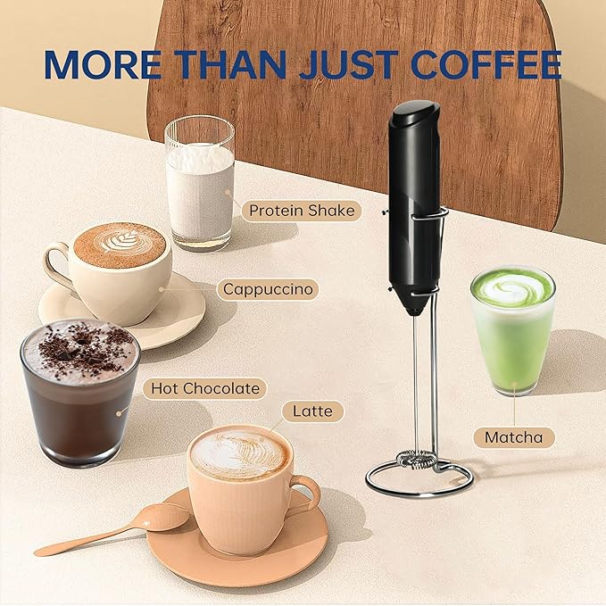YSSOA Electric Milk Frother Handheld with Stainless Steel Stand Battery Operated Whisk Drink Mixer for Coffee, Frappe, Matcha, Latte, Hot Chocolate, Mini Hand Blender, Black 2 Pack