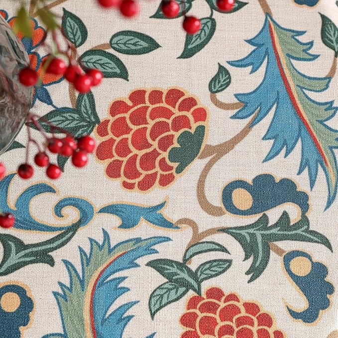 patdrea Designer Linen Round Table Cloth,Durable Breathable Floral Dacorative Tablecloth,Decor Tables Covers for Kitchen Dining,Tea Party,Holiday,Christmas,Thanksgiving,Diameter 55"-Puno