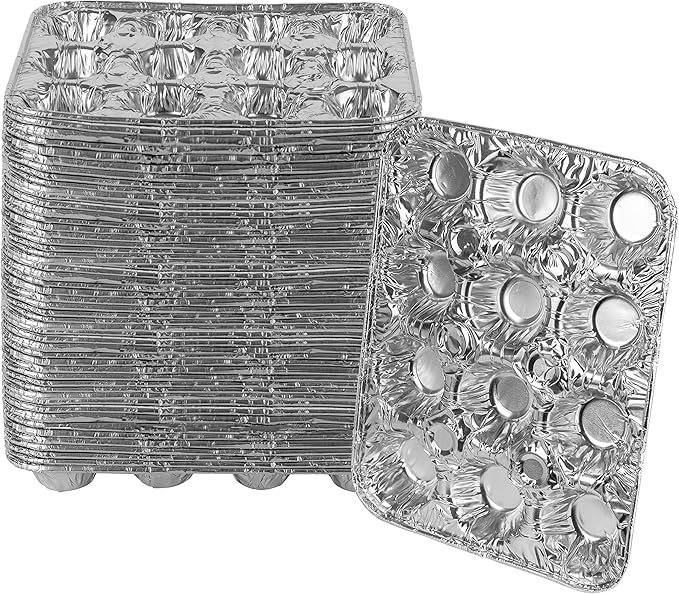 PLASTICPRO Aluminum Foil Muffin Pans Reusable and Disposable, Holds 12 Mini Cupcakes/Muffin foil Pan Pack of 50
