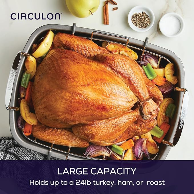 Circulon Nonstick Roasting Pan/Roaster with Rack - 17 Inch x 13 Inch,Gray,(Pack of 3)