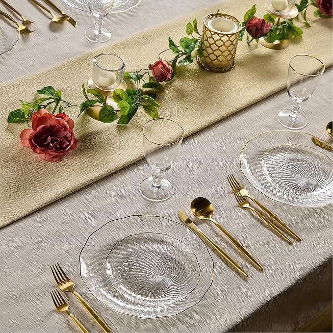 PLASTICPRO 120 Pack Plastic Plates Set of 60-10 inch Plates and 60-7 inch Plates, Elegant Clear Spiral and Gold Rim Disposable Fancy Plates Premium Heavyweight