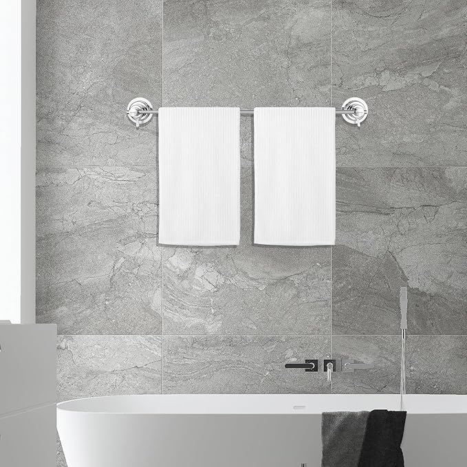 BOPai Extendable Suction Cup Towel Bar 17-28.5", Removeable Shower Door Mat Rod, Chrome