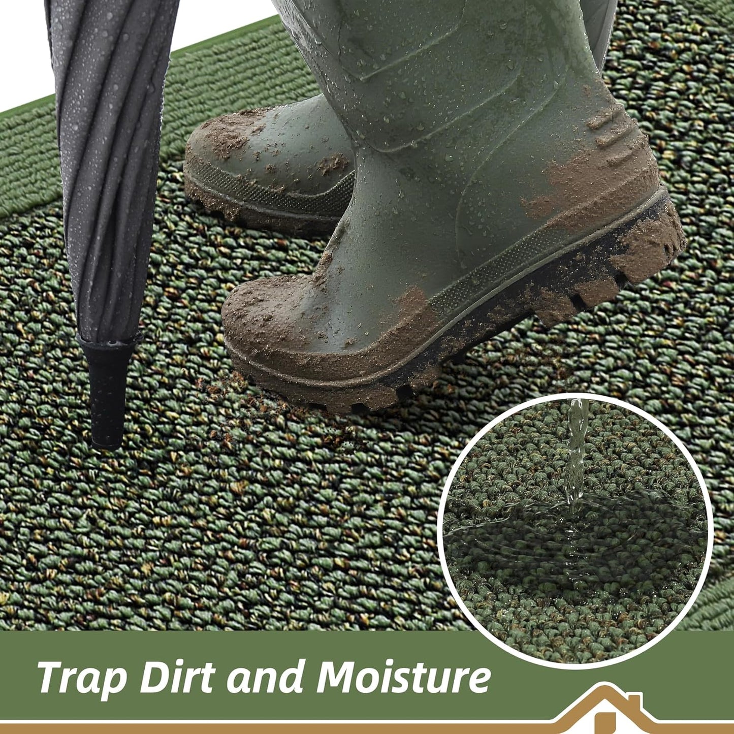 BEQHAUSE Indoor Door Mat 24" x 60", Dirt Trapper Door Mats Non-Slip Entryway Rugs Washable, Resist Dirt Absorbent Welcome Mat, Low Profile Floor Mats for Front Back Door and Entryway, Green