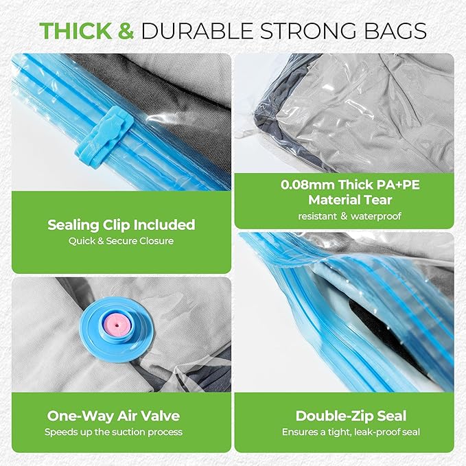 Vacuum Storage Bags for Travel - 12 Pack Compression Packing with Wireless Electric Pump for Luggage Vacuum Seal Bags for Clothes Suitcase Space Saver Organizer 4 XSmall/4 Small/4 Medium