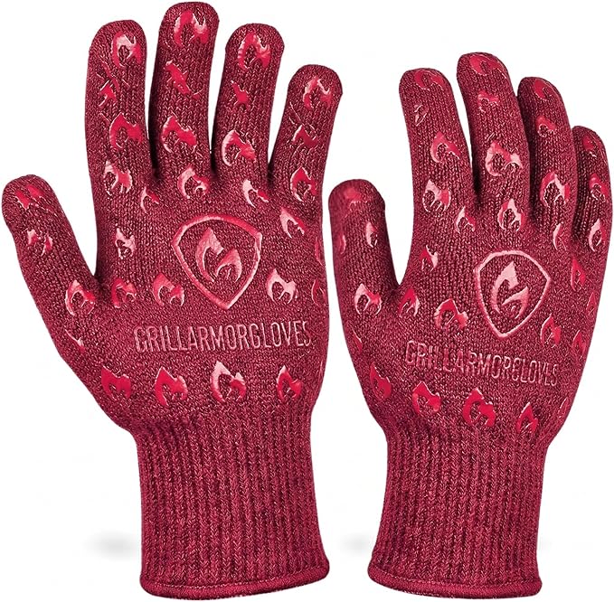 Grill Armor Oven Gloves with Fingers – 932°F Heat, Fire & Cut Resistant Mitts for BBQ, Grill, Cooking, Grilling, Baking, Smoker & Fire Pit