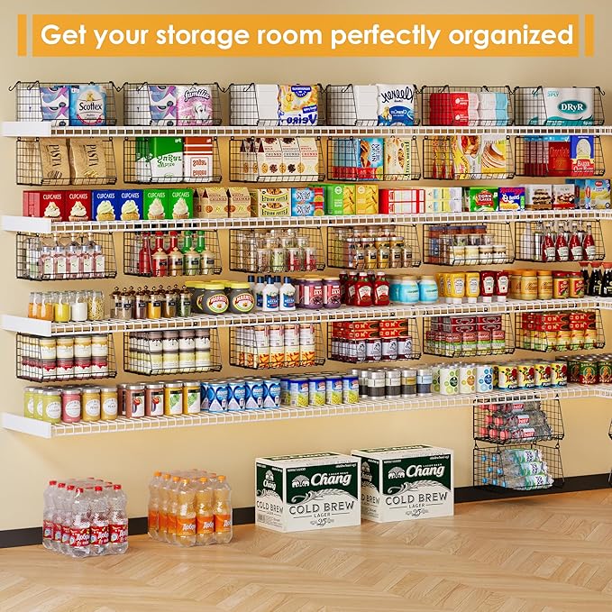 Jsskeeim 3-Pack Under Shelf Hanging Baskets - Space Saving Pantry Shelf Organizer with 360° Rotating Hooks for Kitchen Storage, Foldable Small Space Solutions for Pantry Utility Closet Garage, Black