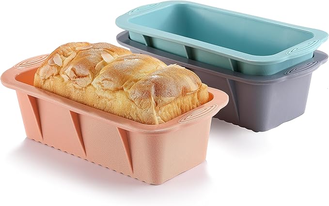 MONGSEW 3PCS Silicone Bread Loaf Pan, Non-Stick Bread Pans for Baking, Easy Release Loaf Pan, Great for Homemade Bread, Cakes, Brownies, Dishwasher Safe (3 Colors, Nesting Design)