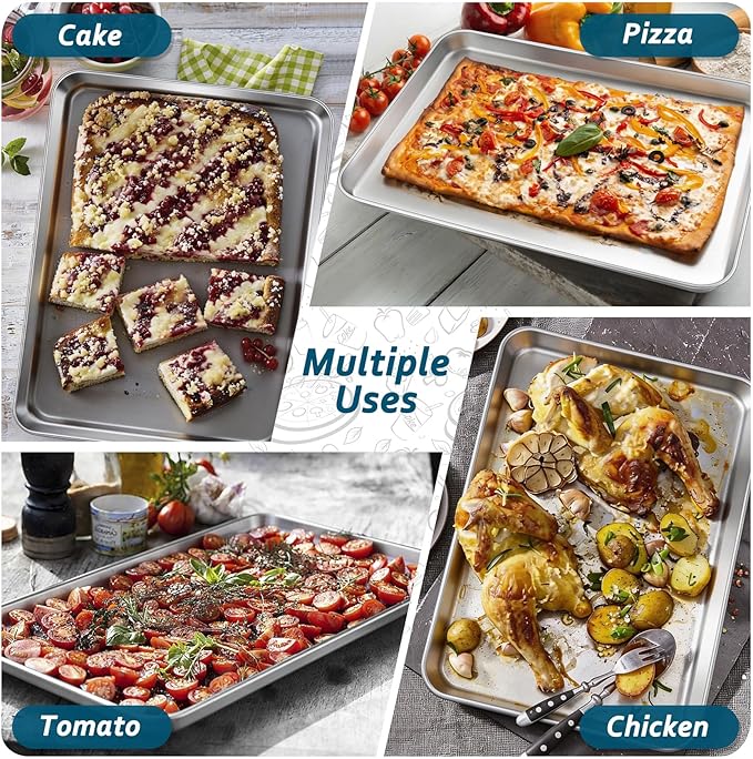 TeamFar Baking Sheet Pan, 6 Pack Stainless Steel Half Size Baking Pans Set, Metal Large Cookie Sheets for Baking/Roasting/Serving, Non-Toxic & Heavy Duty, Dishwasher Safe, 17.6” x 13” x 1”