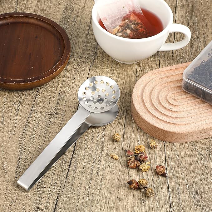 Tea Bag Squeezer, Stainless Steel Tea Bag Squeezer Tongs, Teabag Filter, Dispenser Accessories for Teas Drinkers, Durable Round Strainer Gripper Picker