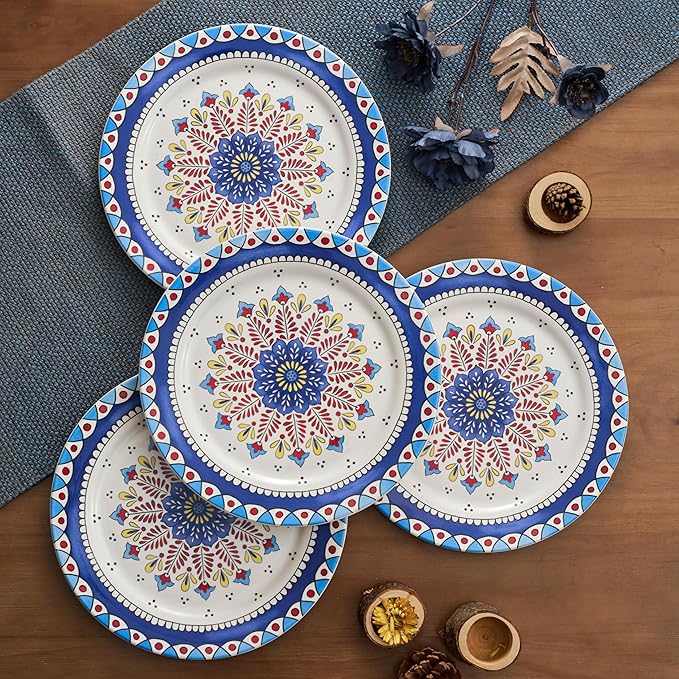 Bico Boho Totem Dinner Plates Set of 4, 11 Inch Large Ceramic Plates for Pasta, Steak, Stylish Serving Dishes, Microwave and Dishwasher Safe, Gift for Housewarming and Thanksgiving